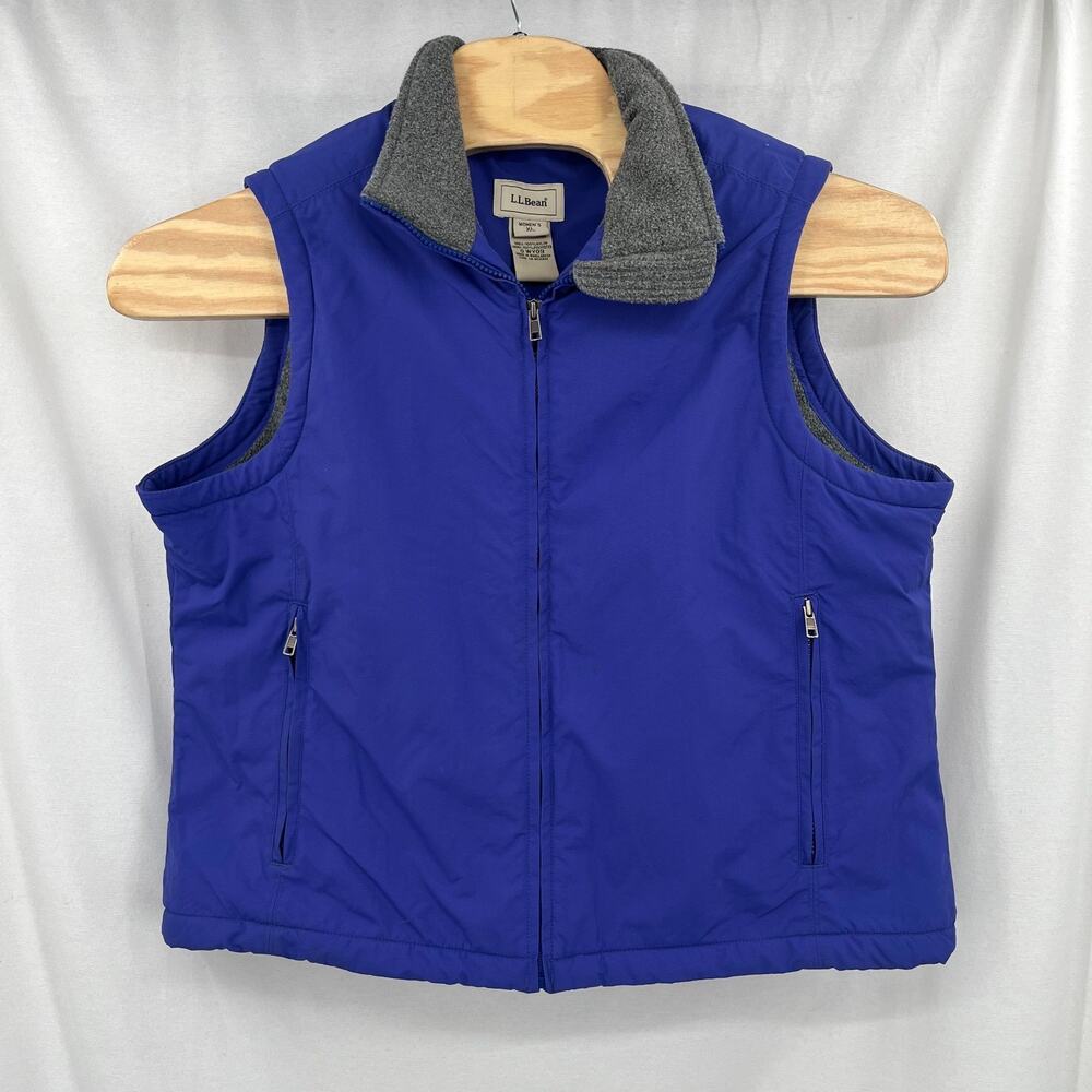 LL Bean Vest Womens XL Blue Full-Zip Fleece Lined With Pockets Collared Vintage